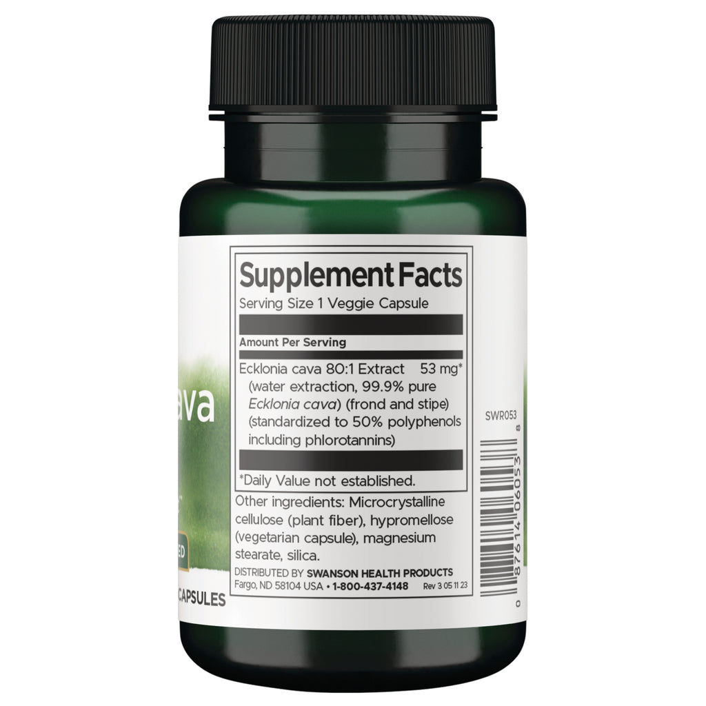 SWR053 | Back label with Supplement Facts for Ecklonia cava extract, serving size 1 veggie capsule - Thumbnail