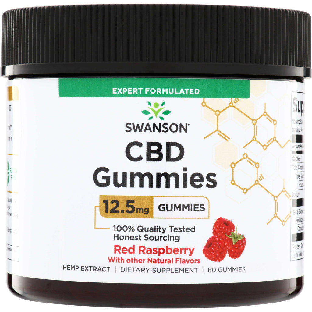 SW1909 | Swanson CBD Gummies 12.5 mg, Red Raspberry flavor, 60 gummies jar front - Thumbnail