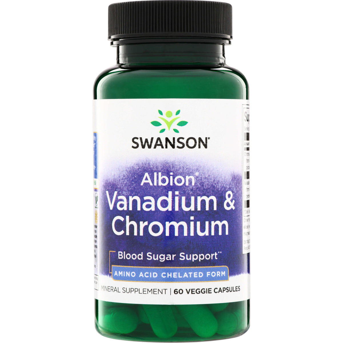 SWU801 | Swanson Albion Vanadium & Chromium, Blood Sugar Support, amino acid chelated form, 60 veggie capsules