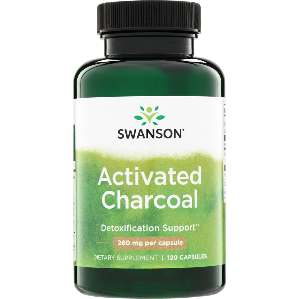 SW1355 | Swanson Activated Charcoal supplement bottle, Detoxification Support, 260 mg per capsule, 120 capsules - Thumbnail
