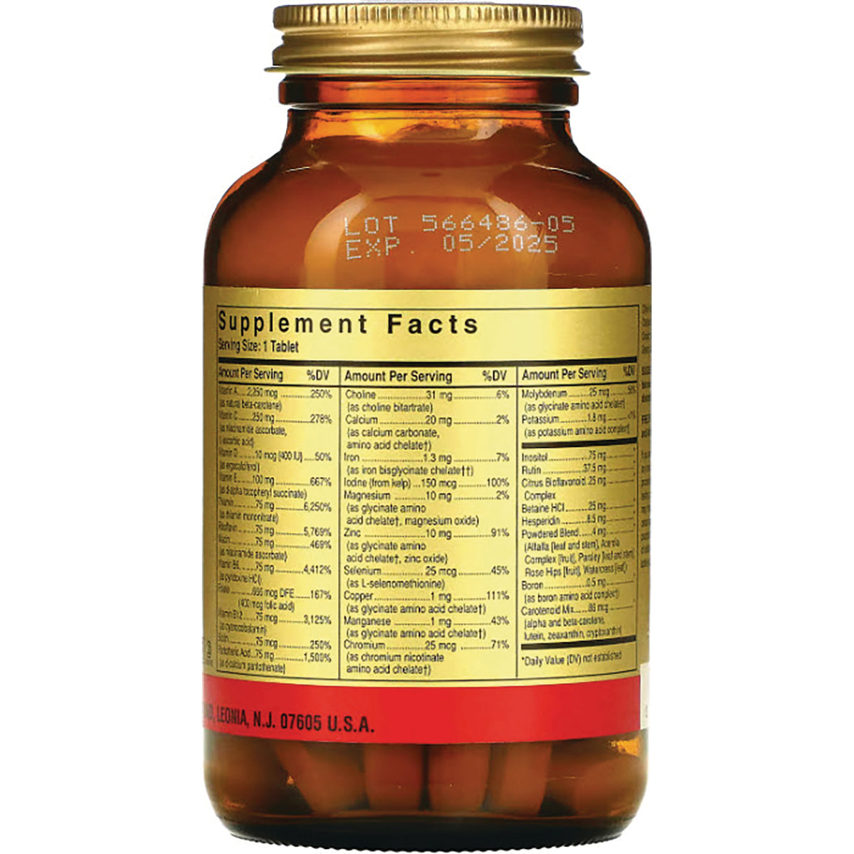 SLG223 | amber bottle back showing Supplement Facts panel, lot 566486-05 and EXP 05/2025
