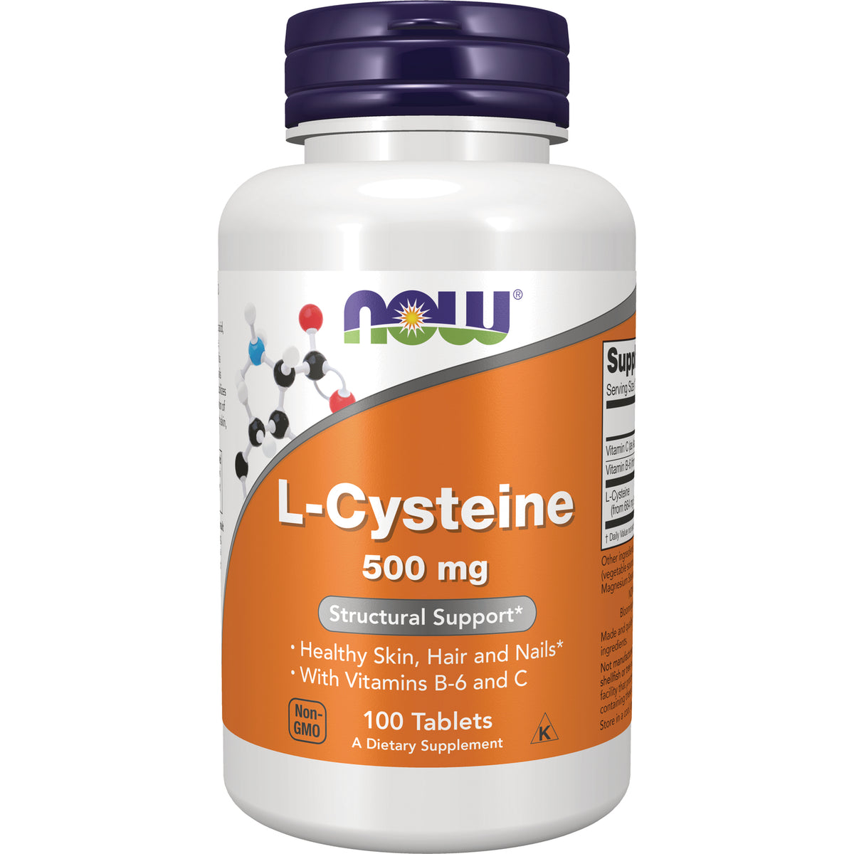 NWF324 | NOW L-Cysteine 500 mg supplement bottle, orange label, 100 tablets