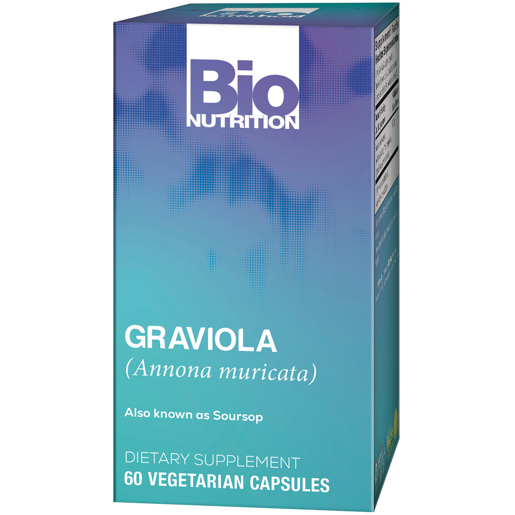 BNN033 | Bio Nutrition Graviola supplement box front with logo, Graviola (Annona muricata) and 60 vegetarian capsules - Thumbnail