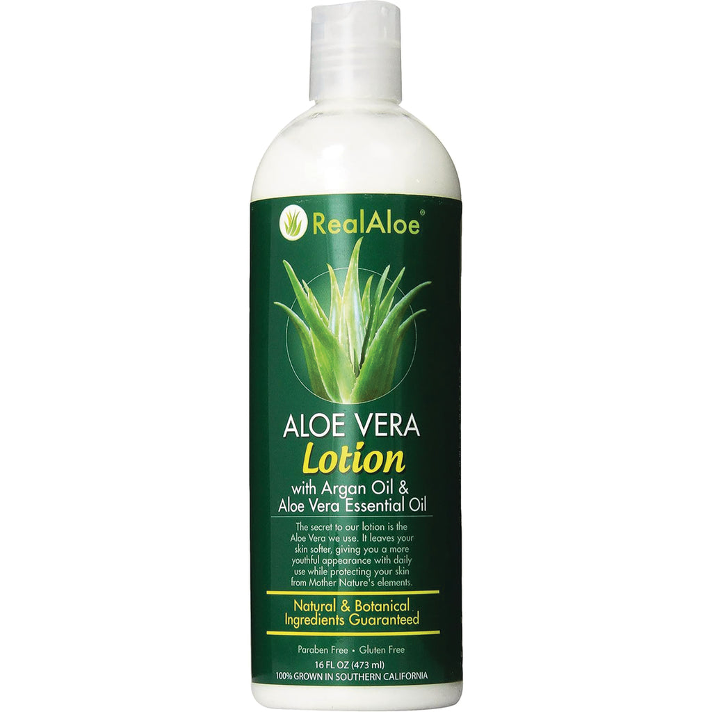 RA013 | RealAloe Aloe Vera lotion bottle with argan oil label, front view - Thumbnail