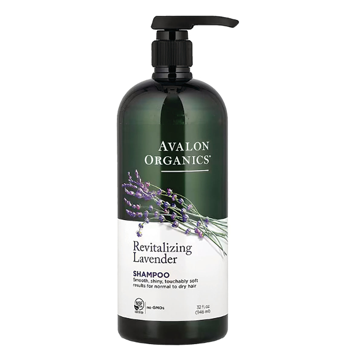 AVL061 | Avalon Organics Revitalizing Lavender shampoo pump bottle with lavender illustration, 32 fl oz