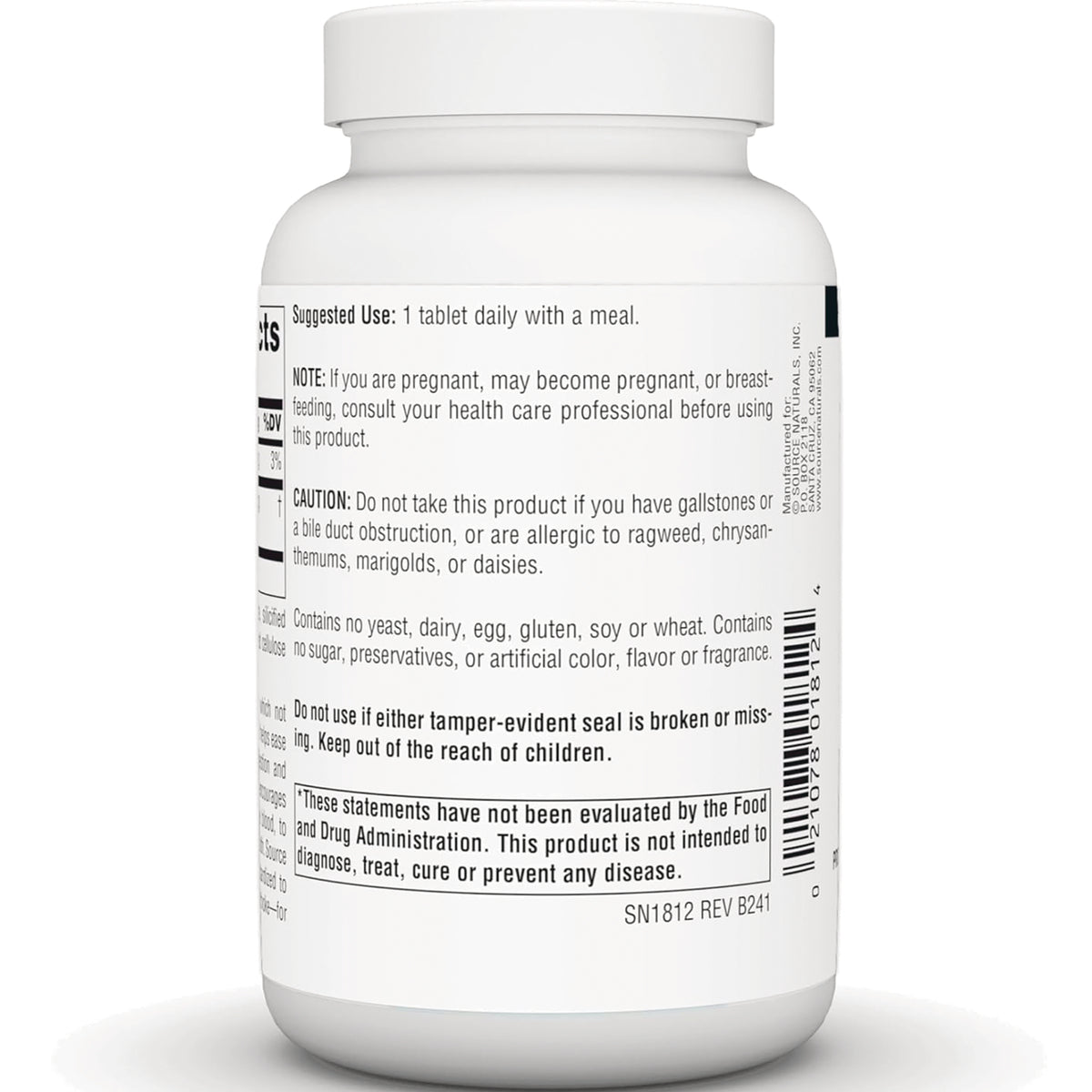 SN759 | Back label with suggested use, caution warnings, and FDA disclaimer