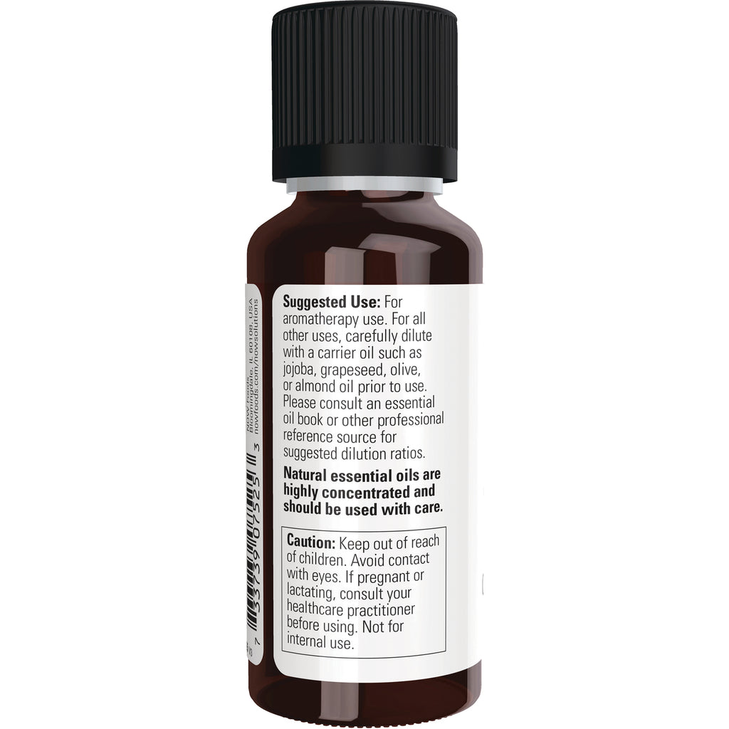 NWF296 | Back label of amber essential oil bottle showing suggested use and caution text - Thumbnail