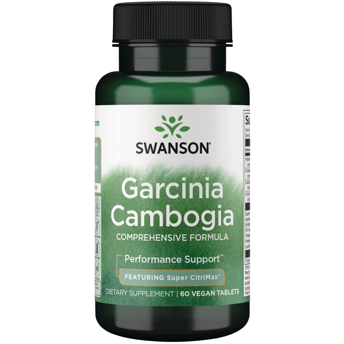 SWD095 | Swanson Garcinia Cambogia comprehensive formula supplement bottle front label featuring Super CitriMax, 60 vegan tablets