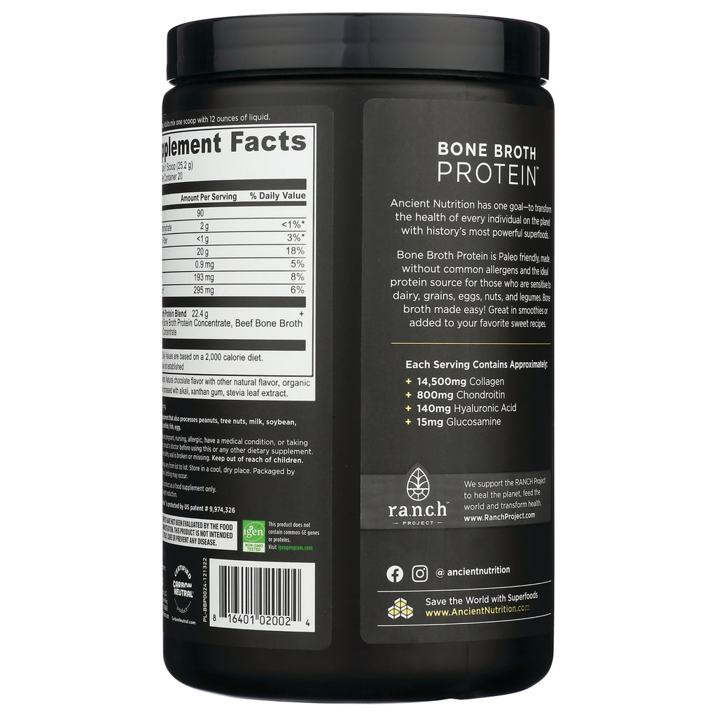 ATN003 | back label of Bone Broth Protein tub showing supplement facts and ingredient panel - Thumbnail