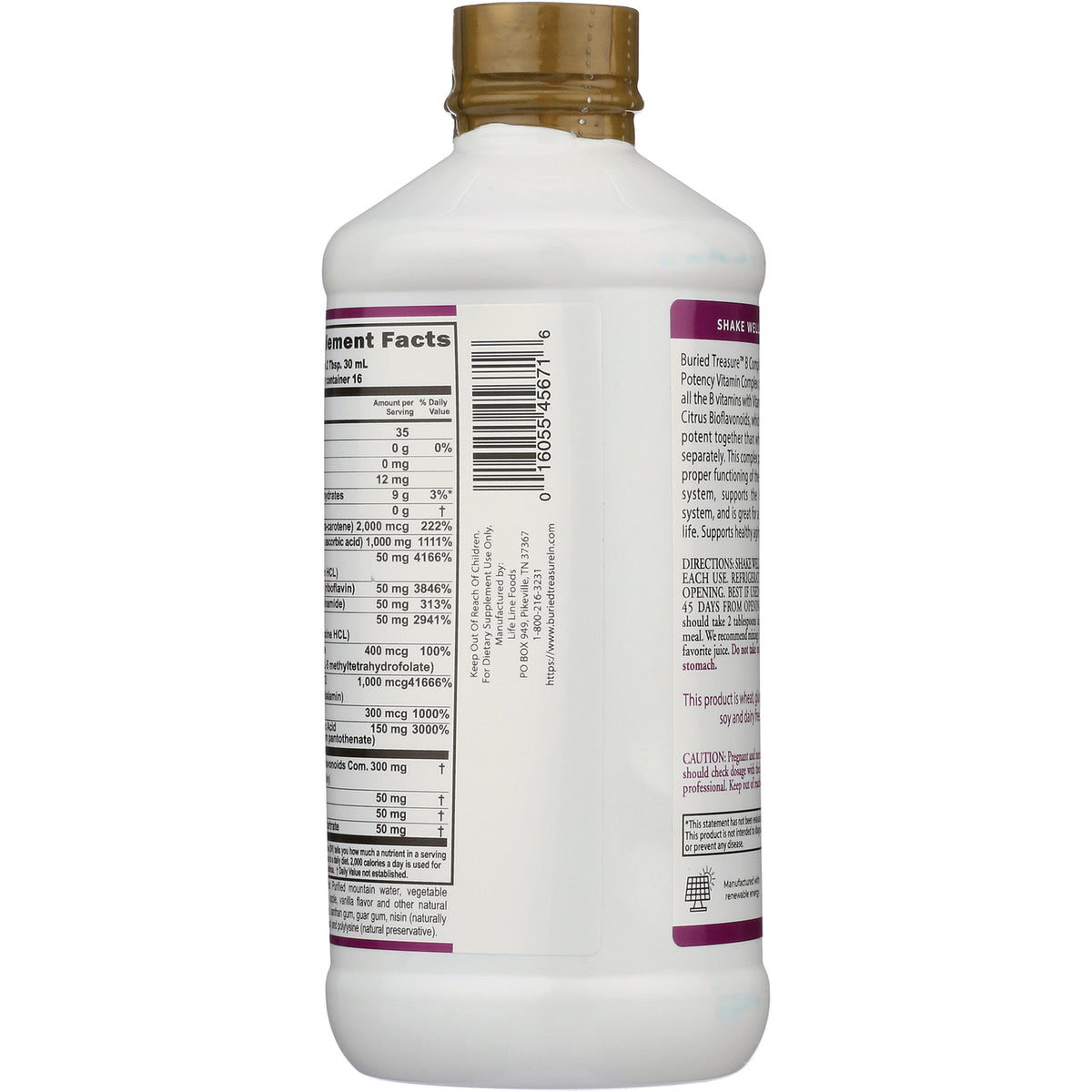 BTR001 | back label showing supplement facts, barcode, and directions on white plastic bottle