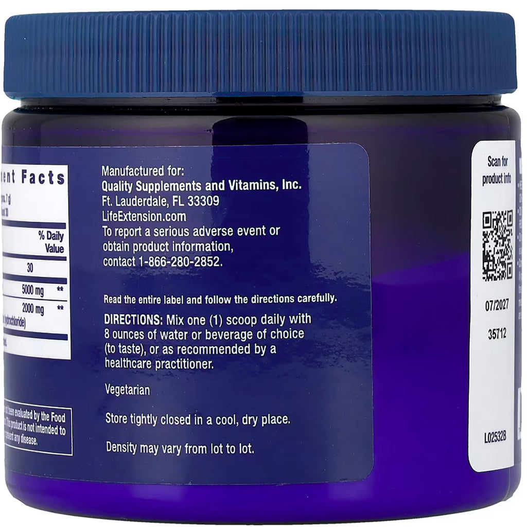 LE592 | Back label of a purple Life Extension supplement jar with directions and product information - Thumbnail