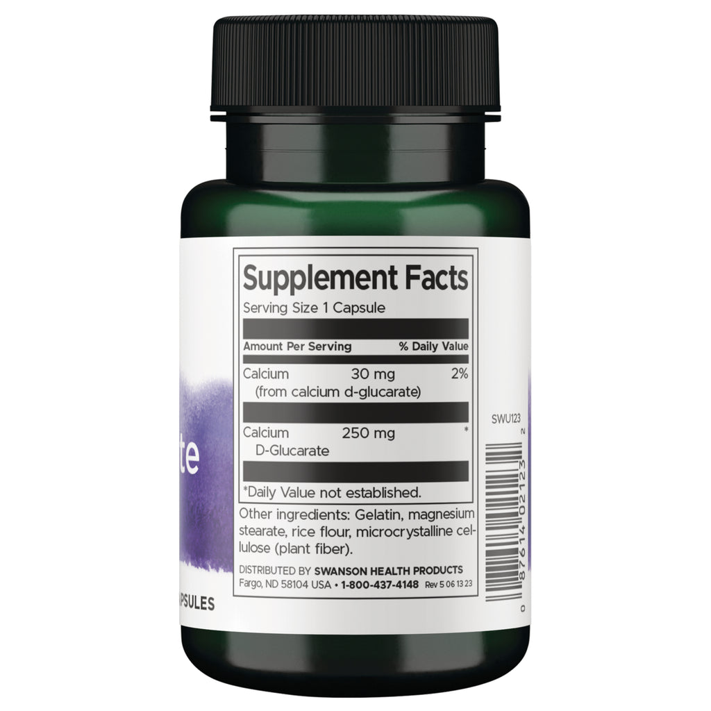 SWU123 | Back label with Supplement Facts, ingredients, and barcode for calcium D-glucarate capsules - Thumbnail