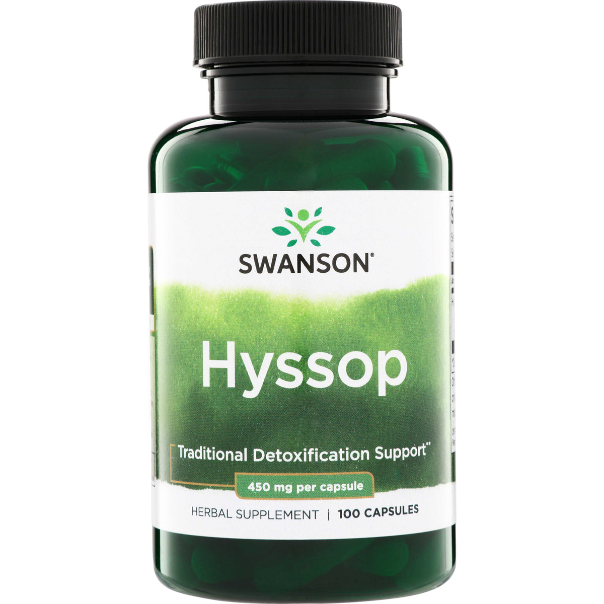 SW965 | Swanson Hyssop herbal supplement bottle, 450 mg per capsule, 100 capsules