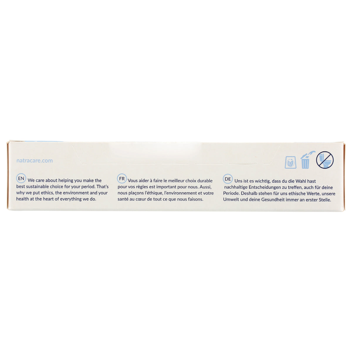NCR003 | box back with English, French and German sustainability message and recycling icons
