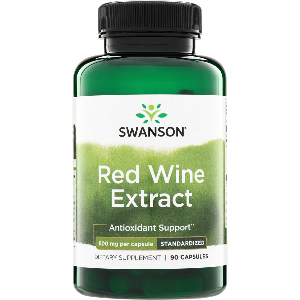 SWH117 | Swanson Red Wine Extract supplement bottle, Antioxidant Support, 500 mg per capsule, 90 capsules - Thumbnail