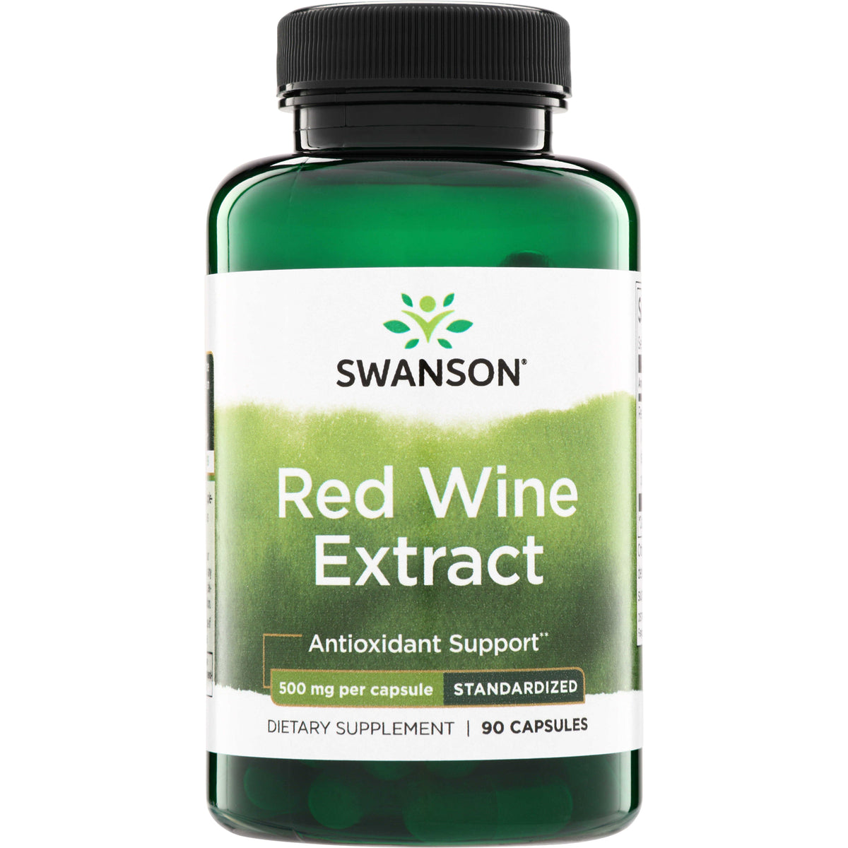 SWH117 | Swanson Red Wine Extract supplement bottle, Antioxidant Support, 500 mg per capsule, 90 capsules