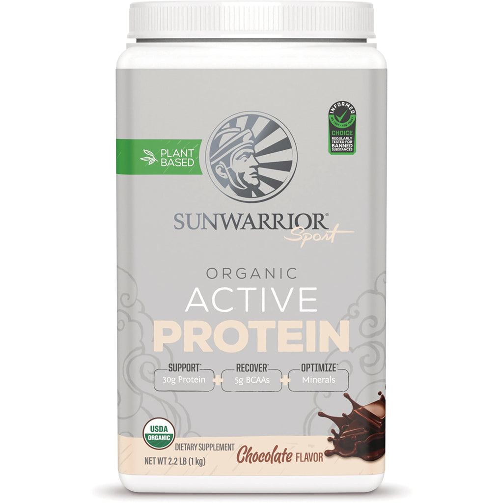 SNW044 | Sunwarrior Sport Organic Active Protein, Chocolate Flavor, plant-based protein powder tub - Thumbnail