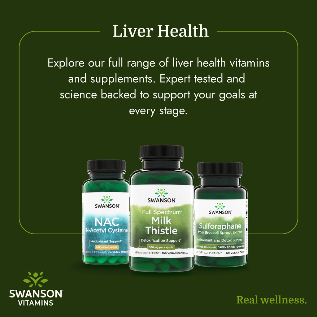 SW966 | Swanson liver health vitamins and supplements infographic with three product bottles - Thumbnail