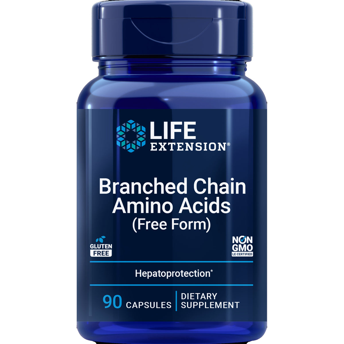 LE100 | Life Extension bottle labeled Branched Chain Amino Acids (Free Form), 90 capsules dietary supplement