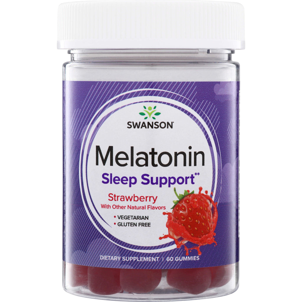 SW1870 | Swanson Melatonin Sleep Support strawberry gummies, vegetarian and gluten free, 60 gummies - Thumbnail