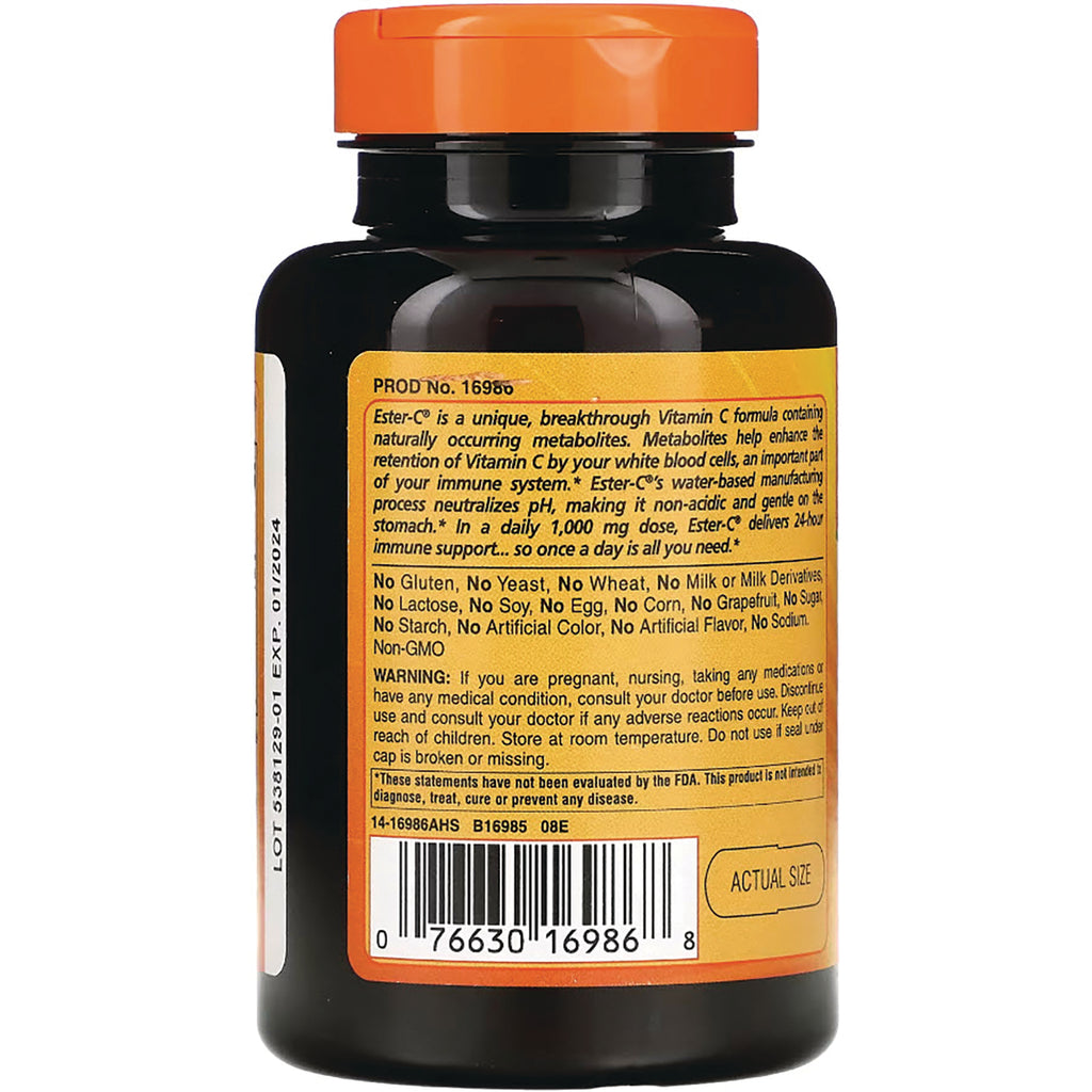 AM114 | Back label of brown supplement bottle showing ingredient and warning text, barcode and 'ACTUAL SIZE' - Thumbnail