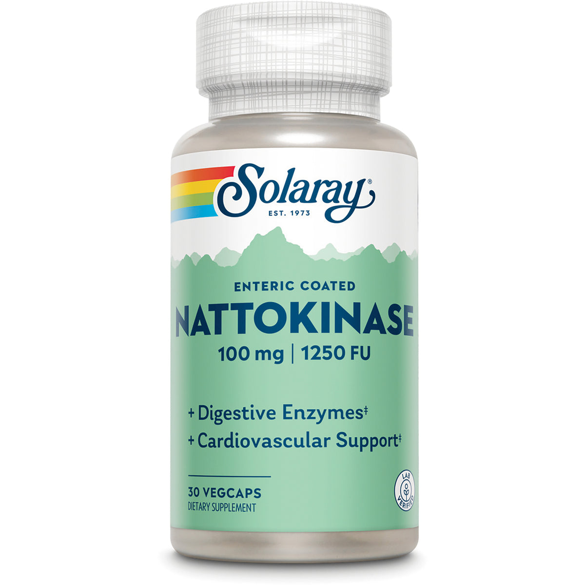 SLR384 | Solaray Nattokinase bottle, enteric coated 100 mg 1250 FU, 30 vegcaps, digestive and cardiovascular support