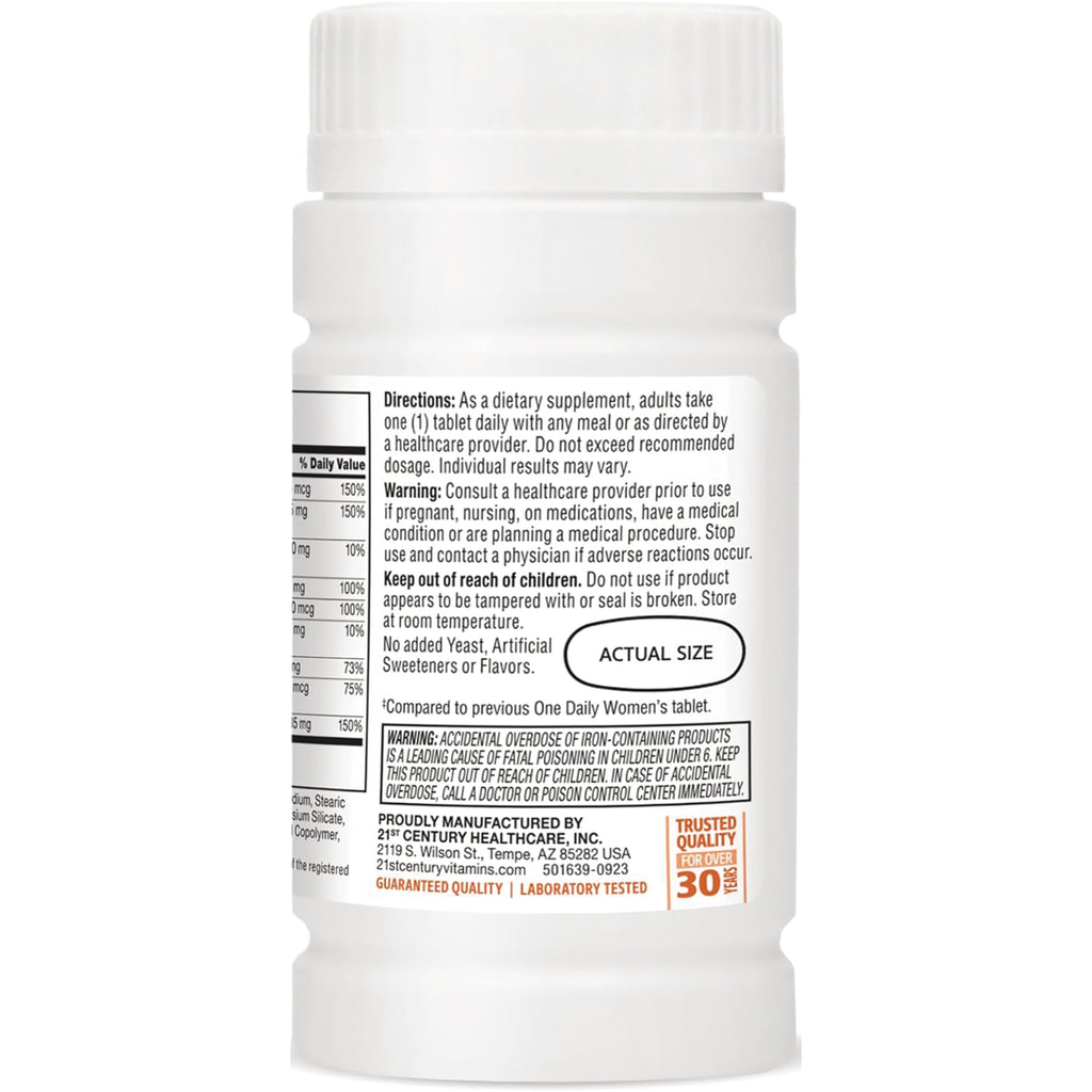 CNT219 | back label of white supplement bottle showing directions, warnings, partial nutrition facts and an actual size oval - Thumbnail