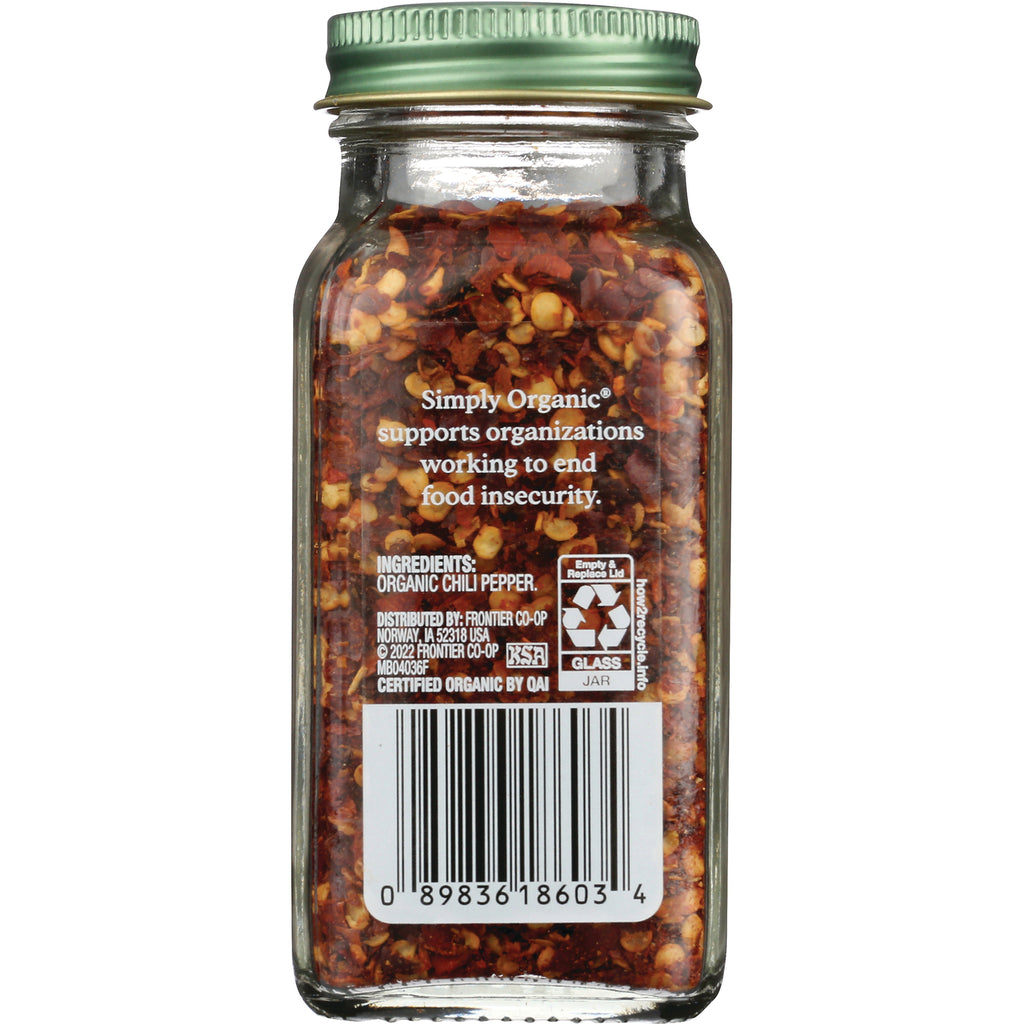 SMP065 | Back label with barcode, recycling info, and ingredients: Organic chili pepper; Simply Organic message about food insecurity - Thumbnail