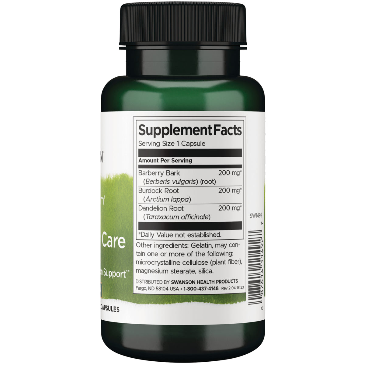 SW1492 | Back label with supplement facts and serving information