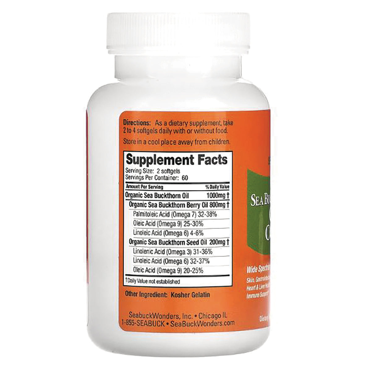 SBW002 | Back of white supplement bottle showing Supplement Facts panel and directions