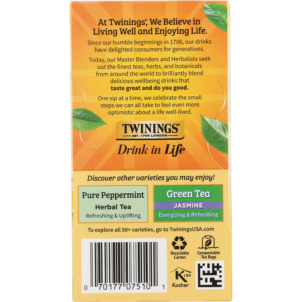 TWN017 | Back of Twinings tea box with brand story, Drink in Life, varieties, barcode, and recycling icons - Thumbnail