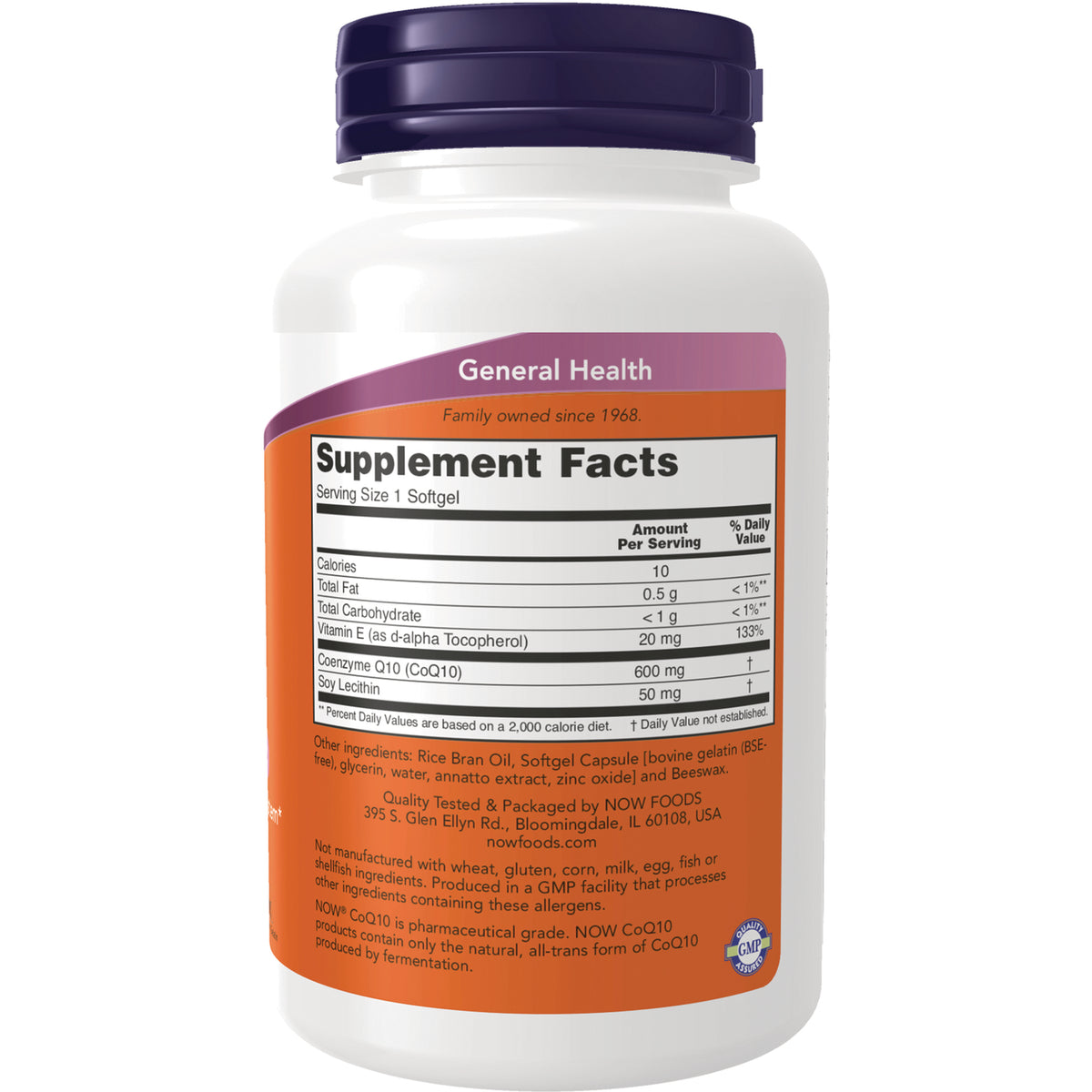 NWF171 | Back of white supplement bottle showing Supplement Facts panel, ingredient list and General Health header