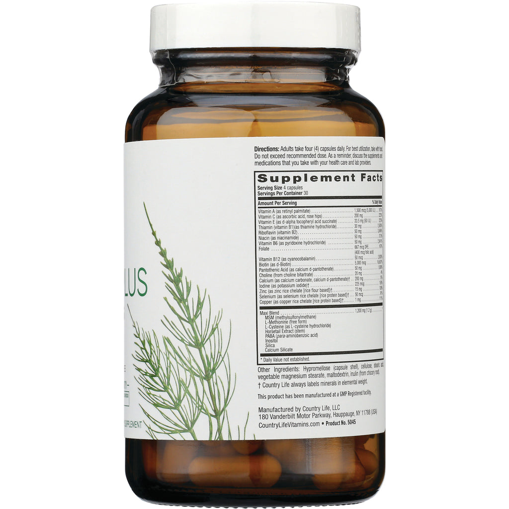 CRL552 | Back of brown glass supplement bottle showing Supplement Facts label and green botanical illustration - Thumbnail