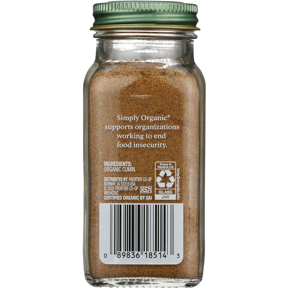 SMP011 | Back of Simply Organic ground cumin bottle with ingredients, recycling info, and barcode
