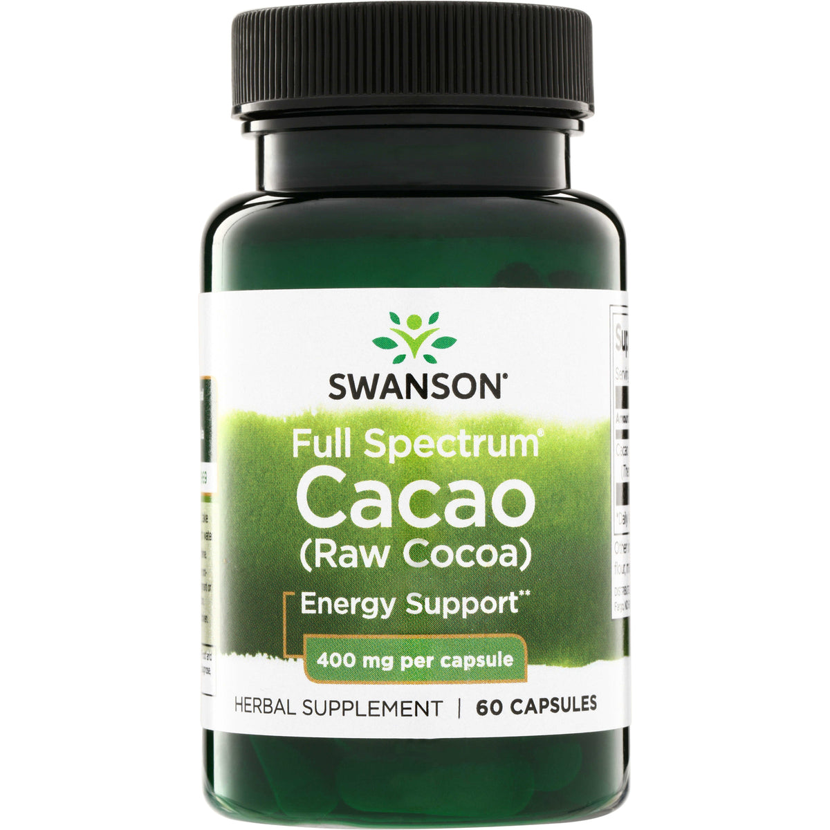 SW1257 | Swanson Full Spectrum Cacao (Raw Cocoa) Energy Support, 400 mg per capsule, 60 capsules