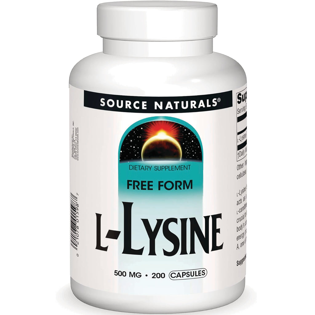 SN533 | Source Naturals Free Form L-Lysine dietary supplement, 500 mg, 200 capsules - Thumbnail
