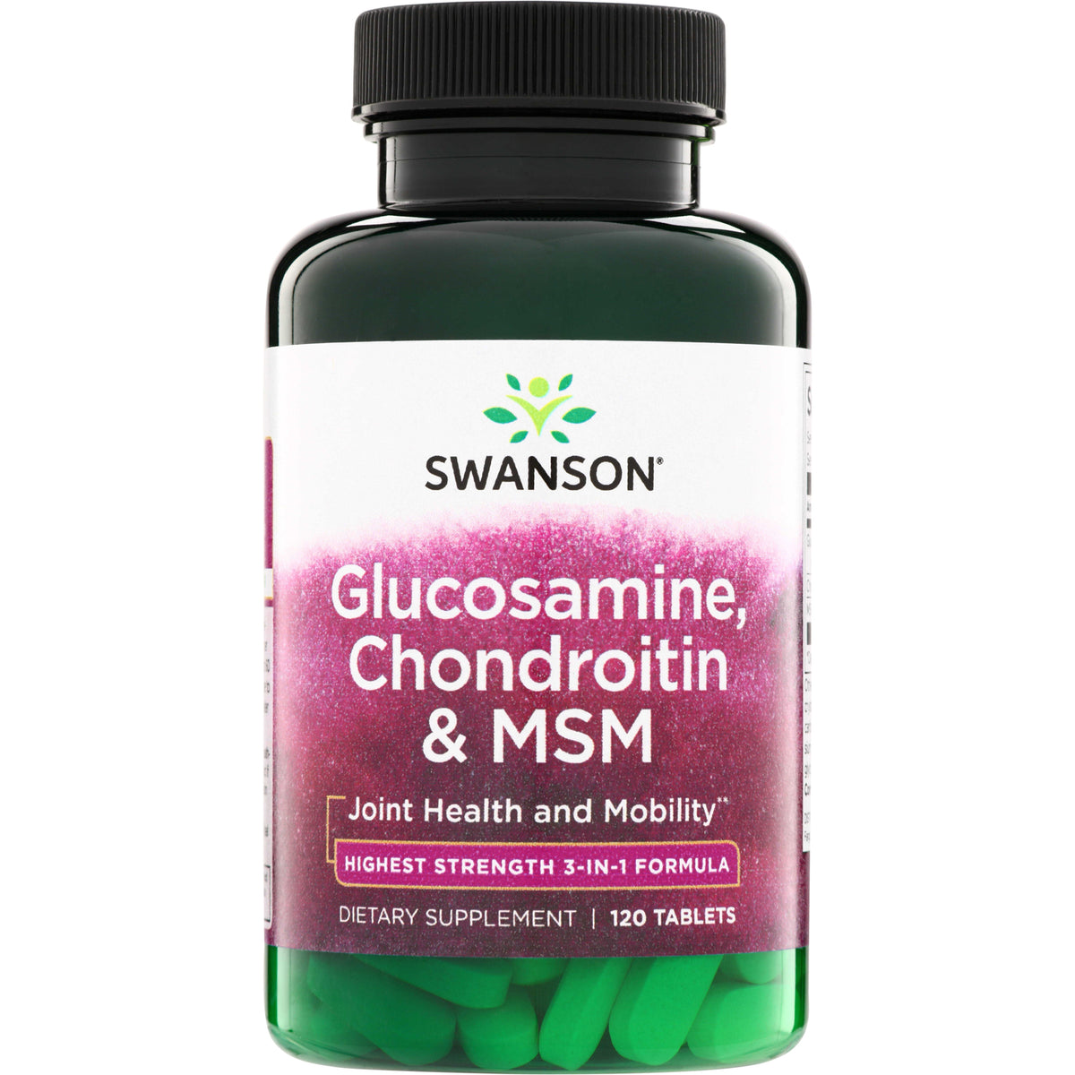 SW1009 | Swanson Glucosamine, Chondroitin & MSM tablets bottle; Joint Health and Mobility; 120 tablets