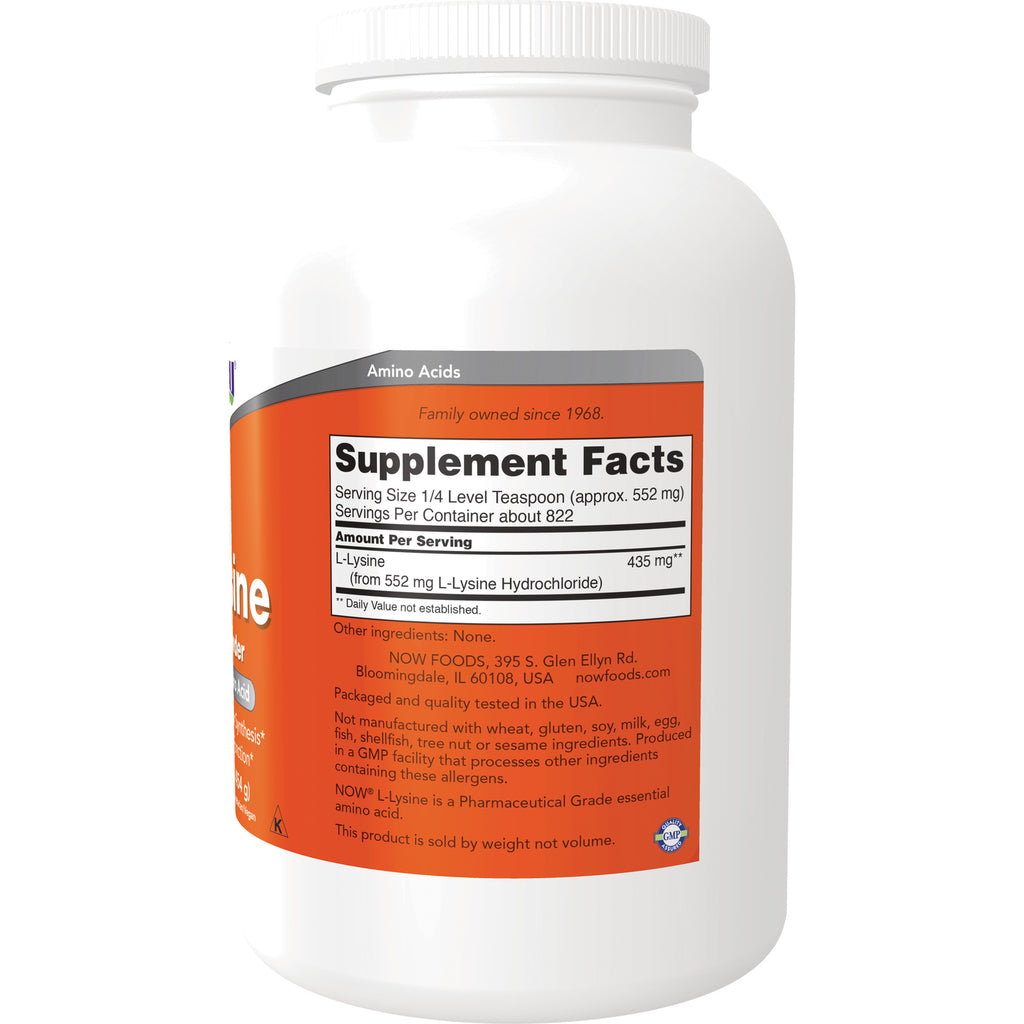 NWF252 | back of white supplement bottle showing Supplement Facts panel listing L-Lysine 435 mg and ingredient statement - Thumbnail