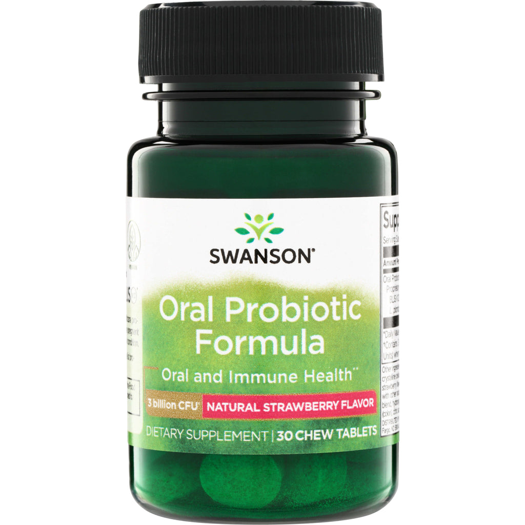 SWU1024 | Swanson Oral Probiotic Formula, Oral and Immune Health, 3 billion CFU, natural strawberry flavor, 30 chew tablets - Thumbnail