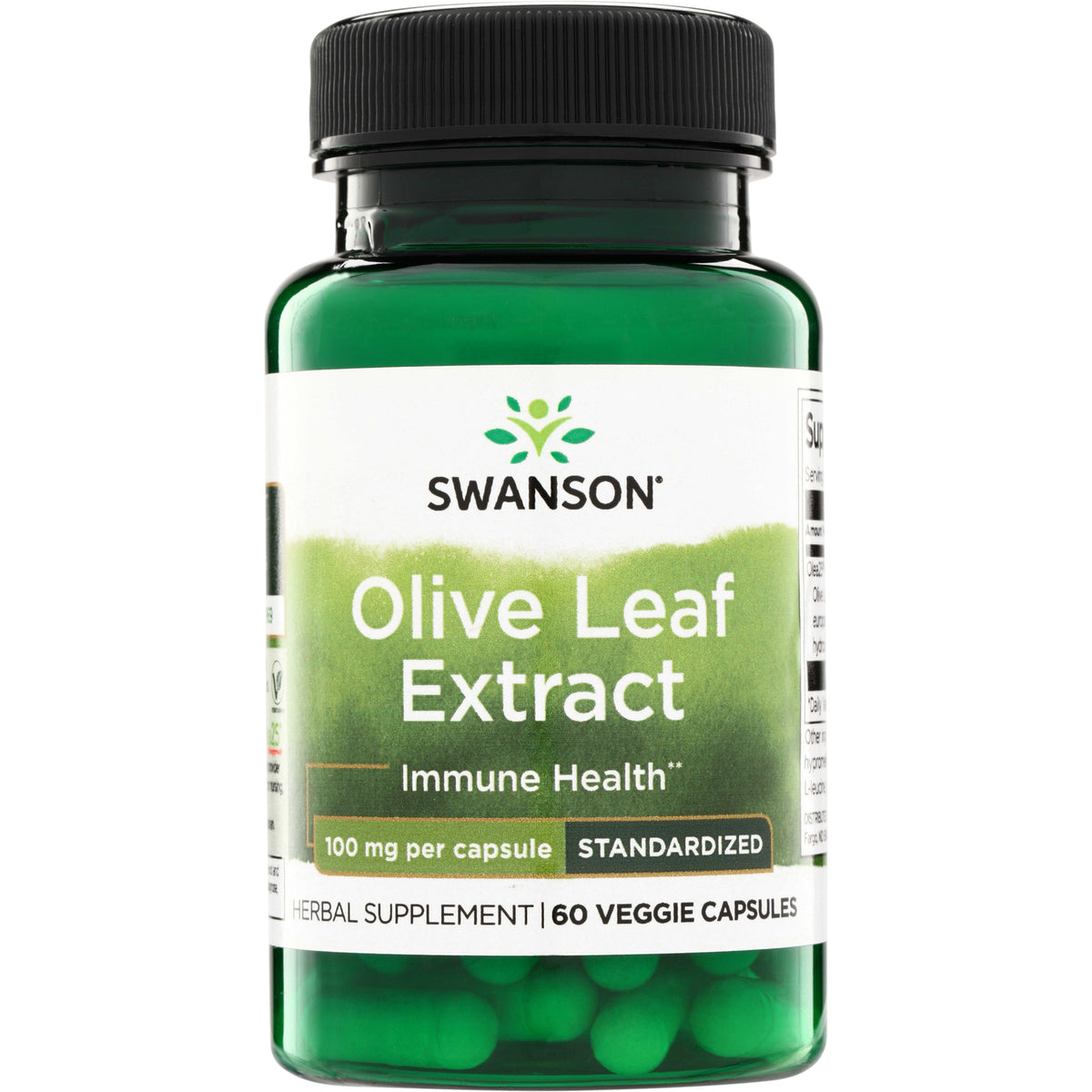 SWH238 | Swanson Olive Leaf Extract supplement bottle, Immune Health, 100 mg per capsule, 60 veggie capsules