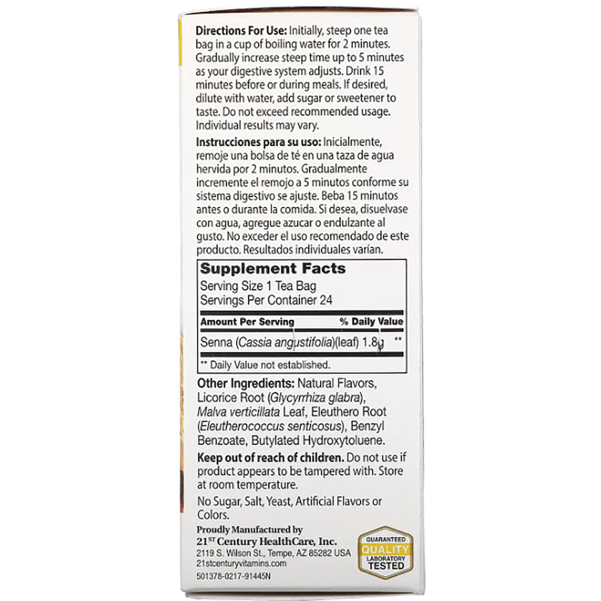 CNT150 | Back panel showing directions for use, supplement facts, serving size, ingredients and warnings