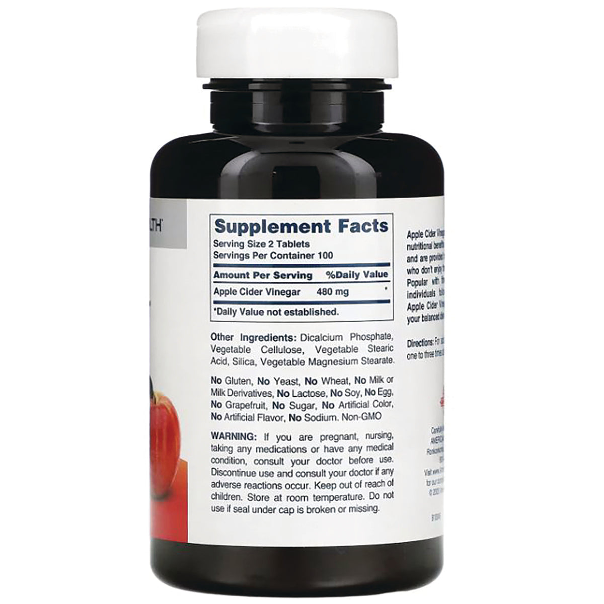 AM106 | Back label with Supplement Facts for Apple Cider Vinegar tablets