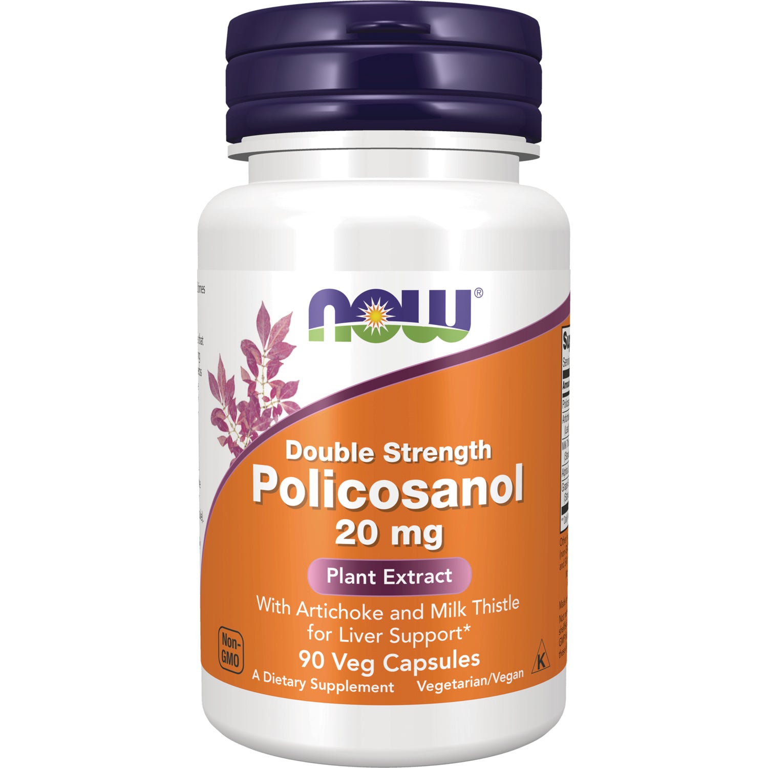 NWF774 | NOW Double Strength Policosanol 20 mg bottle, 90 veg capsules, plant extract