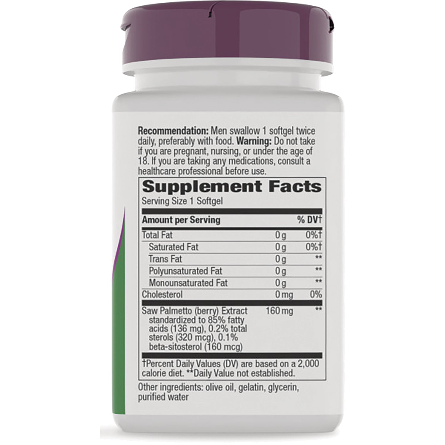 ET262 | Back label showing Supplement Facts panel and ingredients list including saw palmetto, serving size 1 softgel