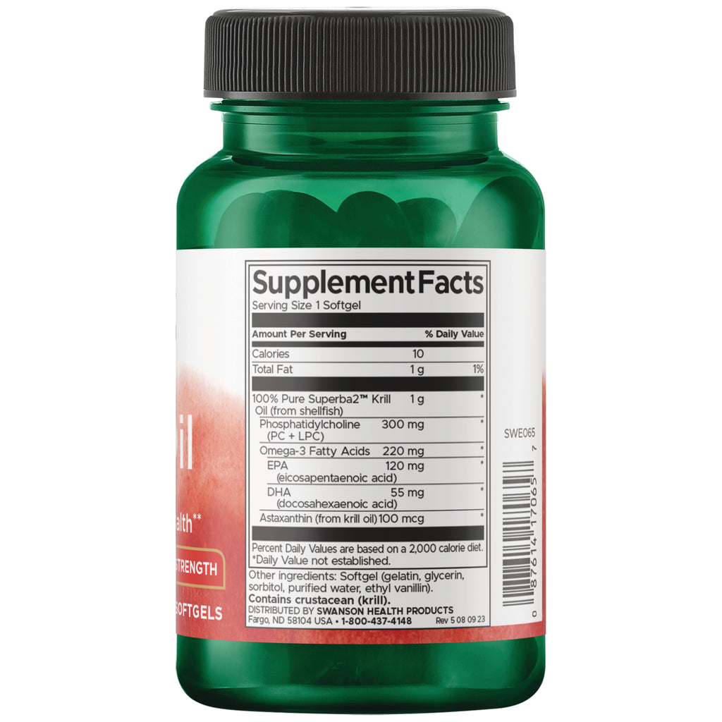 SWE065 | Swanson Krill Oil, Heart and Brain Health, Maximum Strength, 1 gram per softgel, 30 softgels - Thumbnail