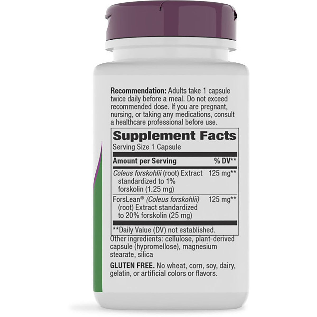 NW868 | Back of white supplement bottle showing Supplement Facts label and recommended dosage text