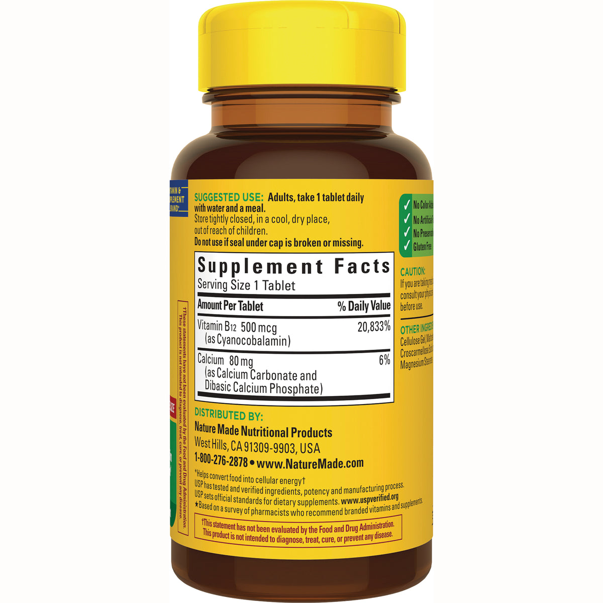 NTM174 | back of brown supplement bottle showing Supplement Facts panel and label information