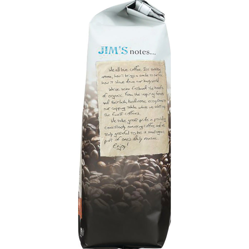 JOC009 | product infographic side panel showing JIM'S notes text over roasted coffee beans - Thumbnail