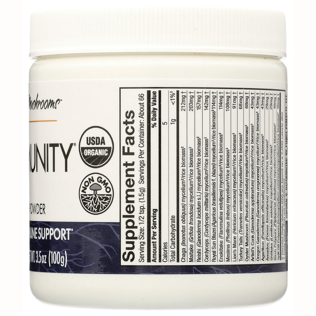 FUN047 | back of white supplement jar showing supplement facts panel and USDA Organic and Non GMO seals - Thumbnail