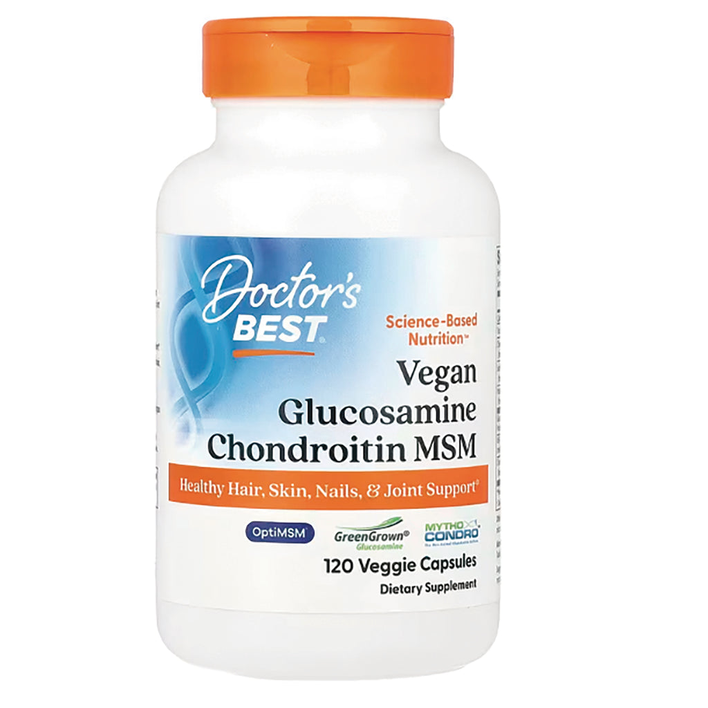 DB293 | Doctor's Best vegan Glucosamine Chondroitin MSM bottle with orange cap, 120 veggie capsules label visible - Thumbnail